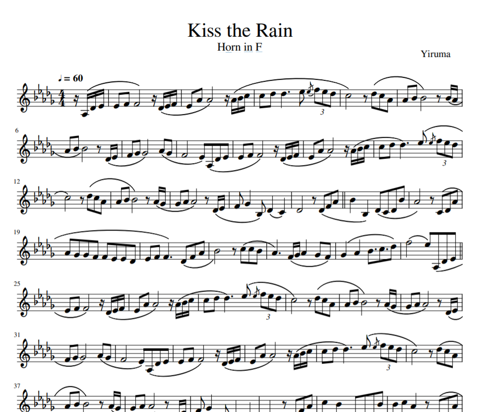 sheet nhac Kiss the Rain  Horn in F